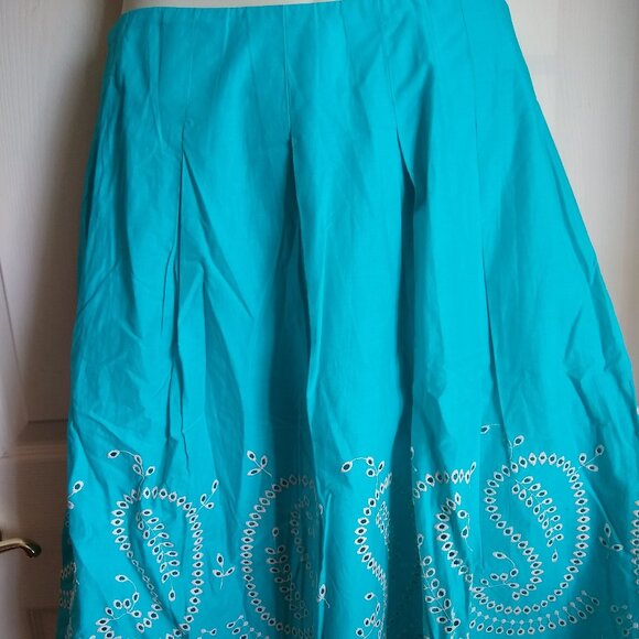 talbots skirt with palsy eyelets teal size ten - Picture 1 of 4